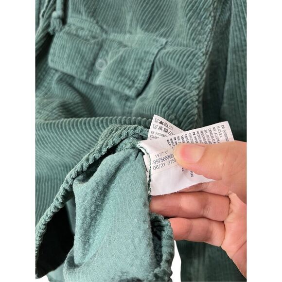 American‎ Eagle Corduroy Button-Up Cropped Shirt Jacket Shacket Green Size L - Picture 8 of 8